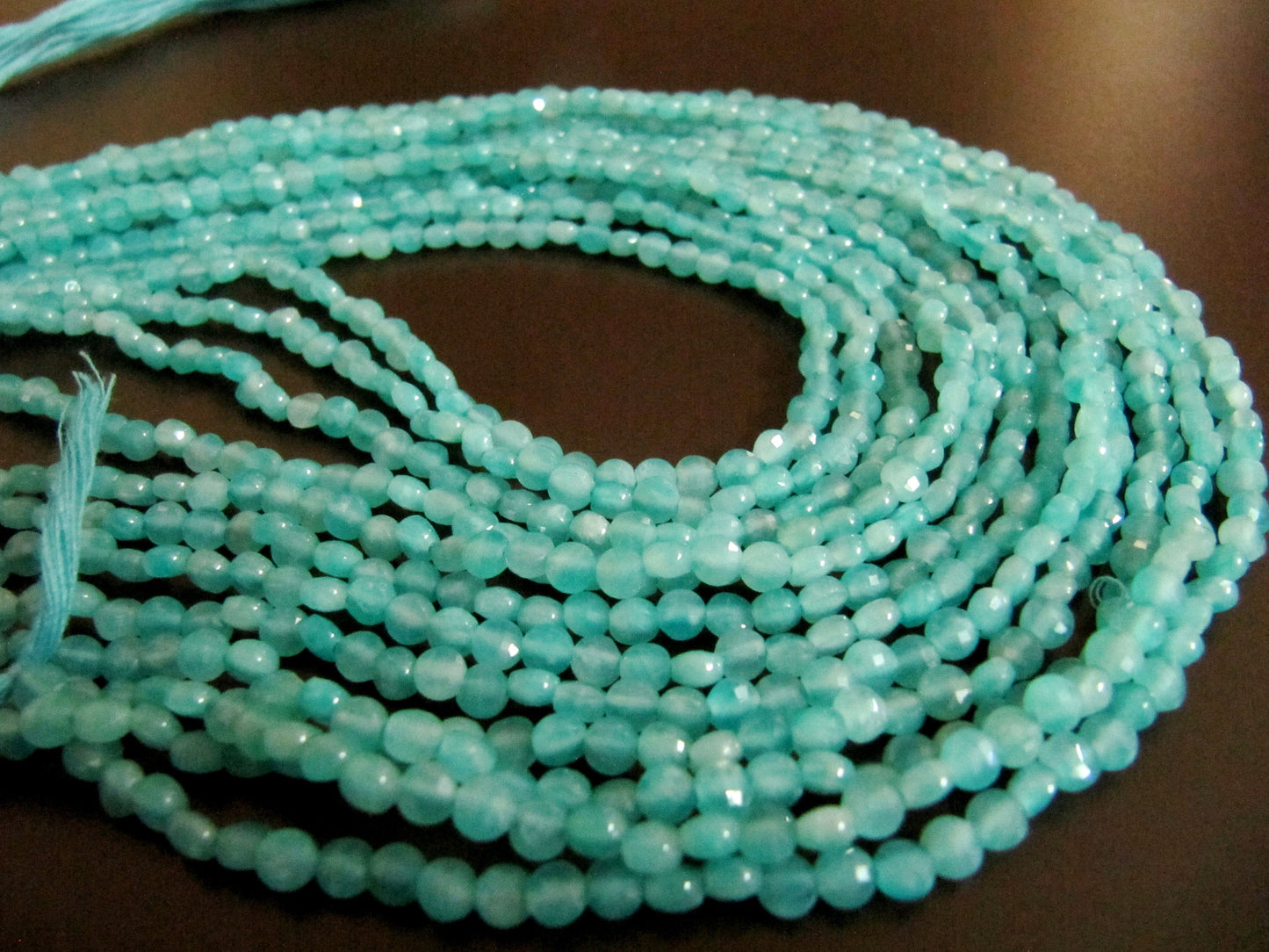 Natural Russian Amazonite Faceted Coin Beads Size Exact 4mm, Micro Size Strand 13 Inches Long, Jewelry Making Wholesale Rate Gemstones