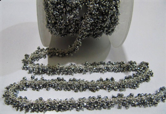 Pyrite Silver Hydro Quartz Rondelle Faceted 3mm Size Wire Wrapped Cluster Beaded  Chain Wholesale Prices sold per foot