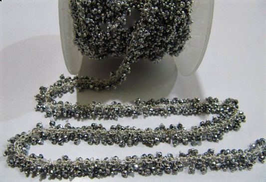 Pyrite Silver Hydro Quartz Rondelle Faceted 3mm Size Wire Wrapped Cluster Beaded  Chain Wholesale Prices sold per foot