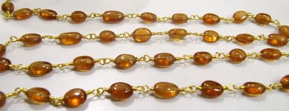 Natural Hessonite Garnet Oval Plain Smooth 6 to 9mm Beaded Rosary Chain High Quality Wholesale Price Sold per foot