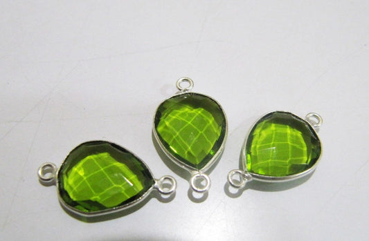 Peridot Chalcedony Hydro Quartz Briolette Connector Pear Shape Faceted Connector Approx 8x10mm Size Double Loop Bezel sold per piece