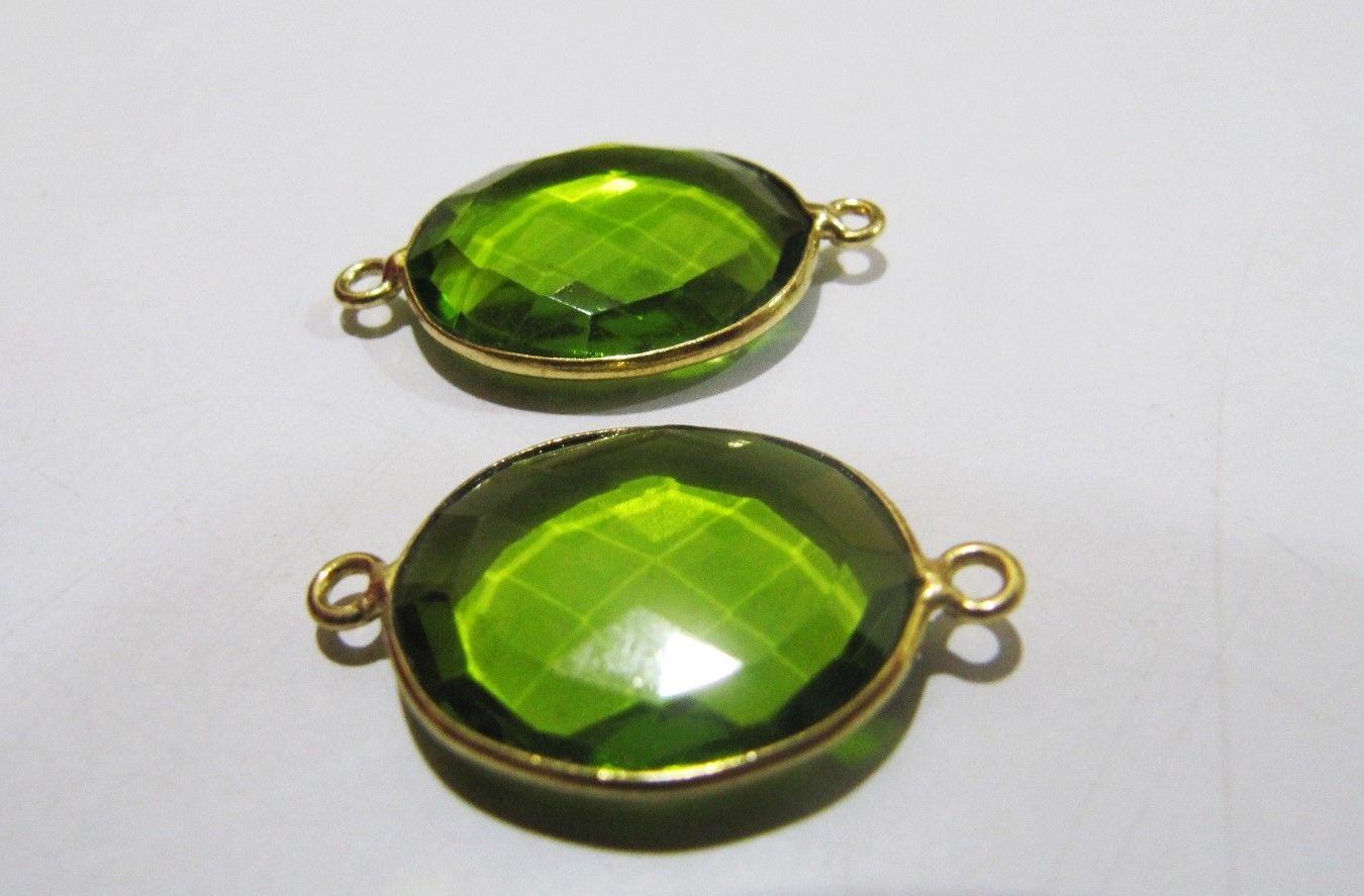 5 Pcs Set Peridot Chalcedony Hydro Quartz Briolette Connector Oval Shape Faceted Connector Approx 18X25MM Size Double Loop Bezel