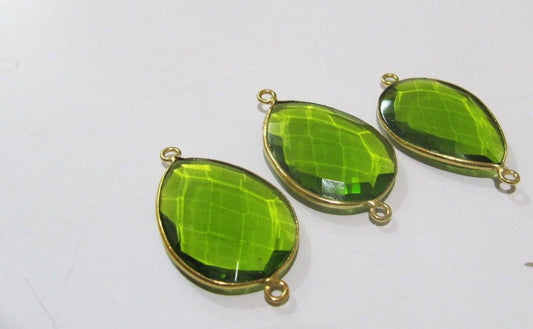 Peridot Hydro Quartz Briolette Connector Pear Shape Bezel  20X25MM Size Double Loop Charms Pendants sold per piece
