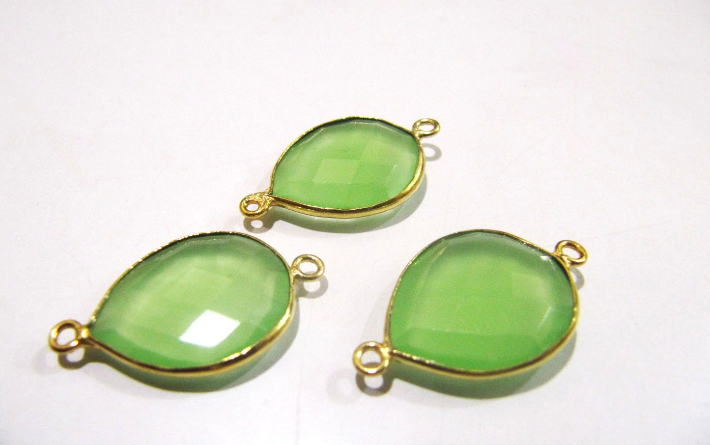 5 Pcs Set Green Chalcedony Hydro Quartz Briolette Connector Pear Shape Faceted Connector Approx 16X18MM Size Double Loop Bezel