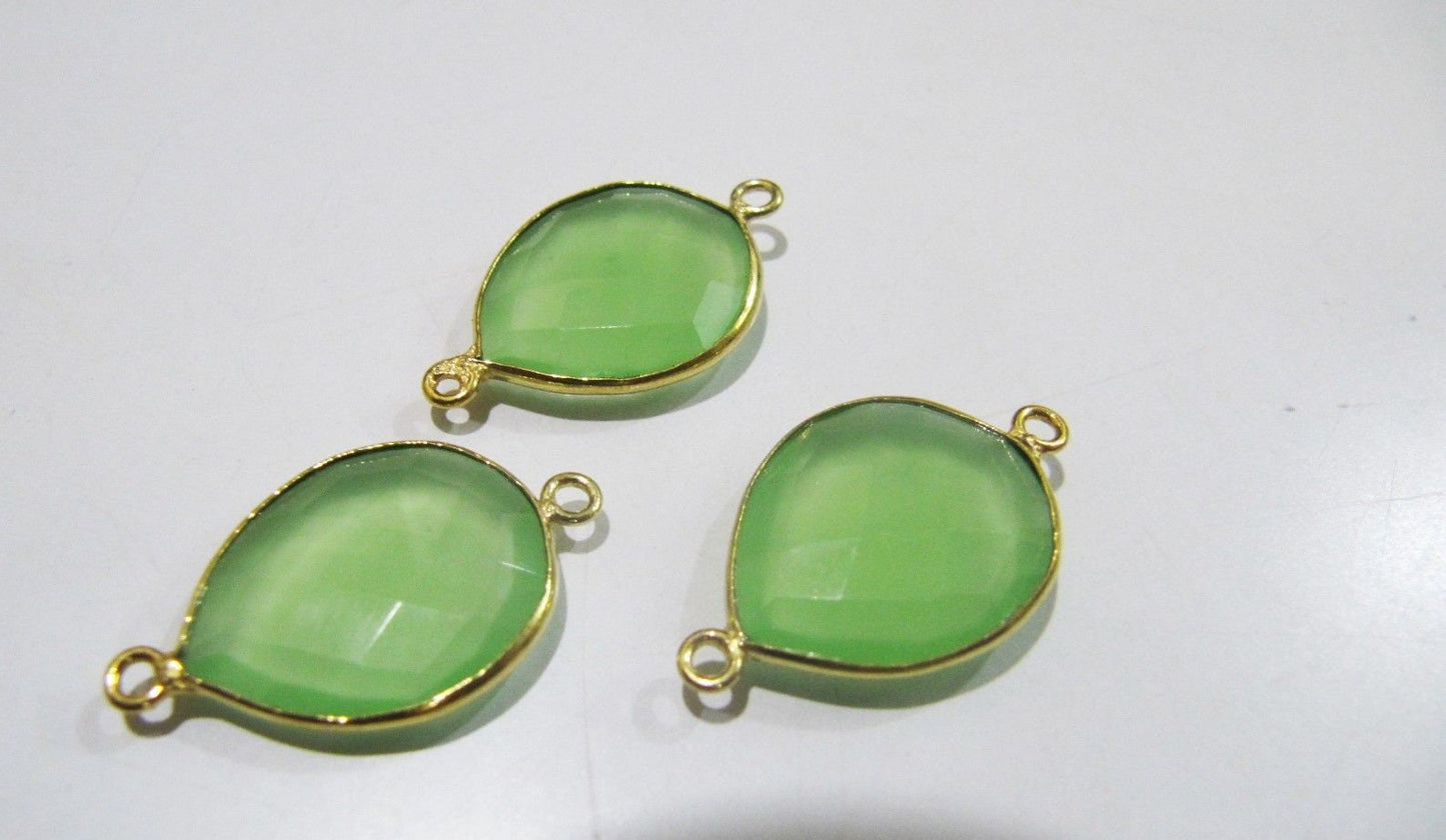 5 Pcs Set Green Chalcedony Hydro Quartz Briolette Connector Pear Shape Faceted Connector Approx 16X18MM Size Double Loop Bezel
