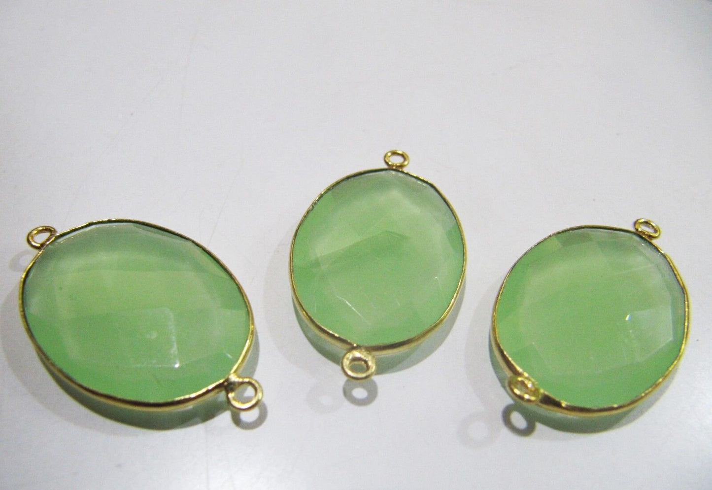 5 Pcs Set Green Chalcedony Hydro Quartz Briolette Connector Oval Shape Faceted Connector Approx 18X25MM Size Double Loop Bezel