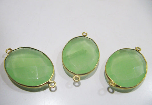 5 Pcs Set Green Chalcedony Hydro Quartz Briolette Connector Oval Shape Faceted Connector Approx 18X25MM Size Double Loop Bezel