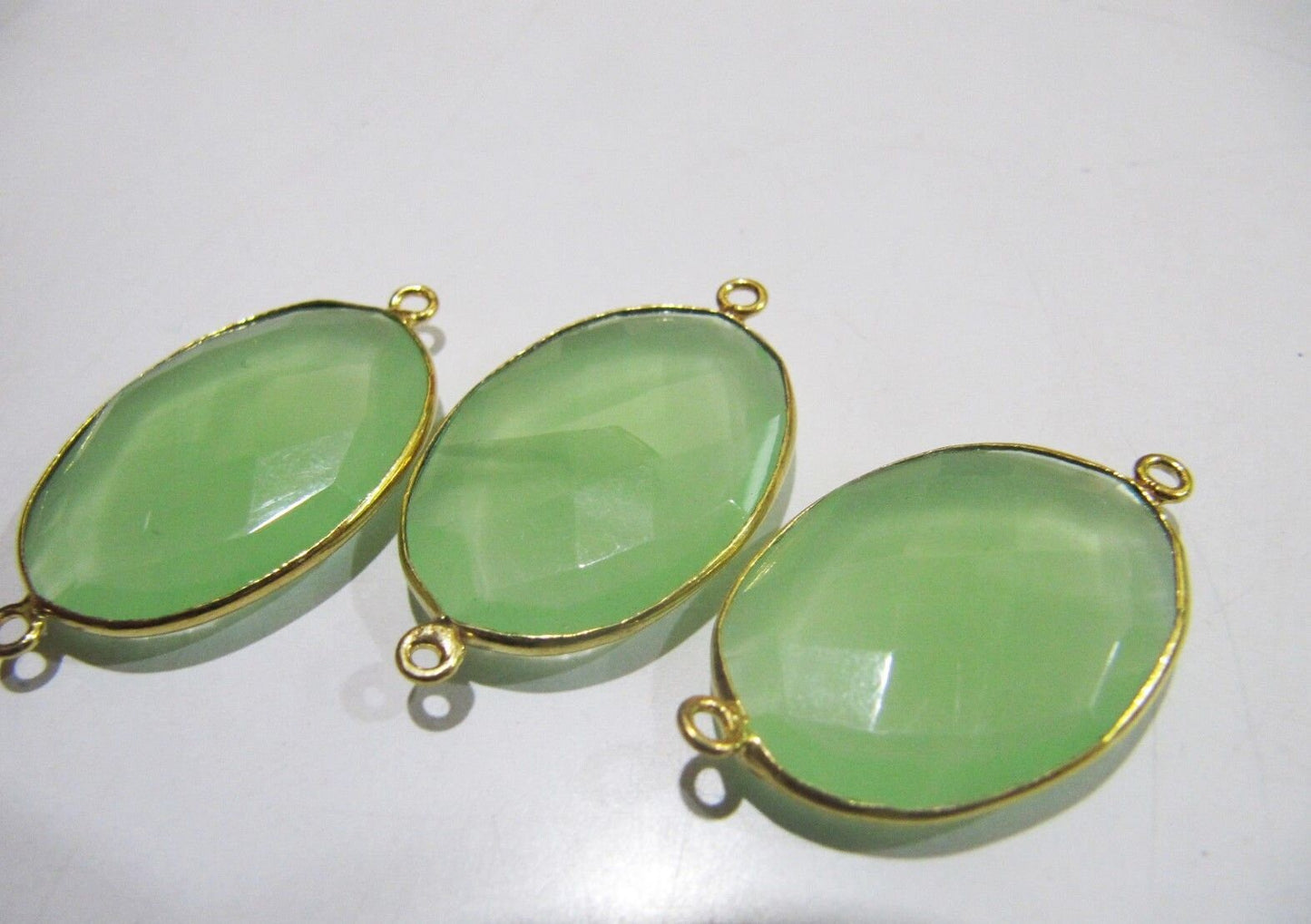 5 Pcs Set Green Chalcedony Hydro Quartz Briolette Connector Oval Shape Faceted Connector Approx 18X25MM Size Double Loop Bezel