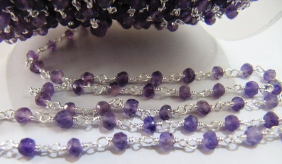 3- Feet Amethyst Rondelle Faceted Size 3-4mm Beaded Rosary Chain Wholesale Prices Jewelry Making Gemstone chain