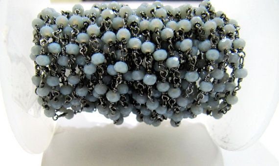 Gray Chalcedony Rondelle Faceted Size 3mm Gray Hydro Quartz Beaded Wire Wrapped Rosary Chain Wholesale Prices Jewelry Making chain