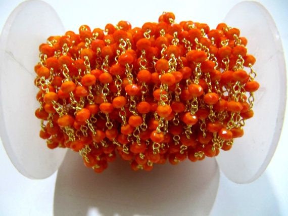 3 Ft - Orange Chalcedony  Hydro Quartz Beaded Rosary Chain Rondelle Faceted Rosary Bead 3mm Chain Wholesale Prices Jewelry Making Chain