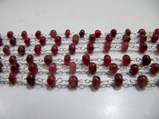 3- Feet Smooth Dyed Ruby Rondelle Size 4-5mm wire wrapped Aati Beaded Rosary Chain Wholesale Prices Jewelry Making Gemstone chain