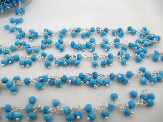 Natural Turquoise magnesite  Rondelle 3-4mm  Faceted Beaded Dangling  Cluster Chain Sold Per Foot High Quality Wholesale Prices