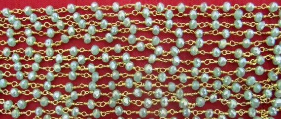 Mystic Green Chalcedony Rondelle Faceted Beaded Aati Chain 3mm Hydro Quartz Bead Chain gemstone chain sold per foot