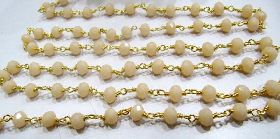 3 Feet- Pink Opal Quartz  Rondelle Faceted Beaded Wire Wrapped Rosary Aati Chain 6mm Size Pink Bead Chain Wholesale Prices gemstone chain