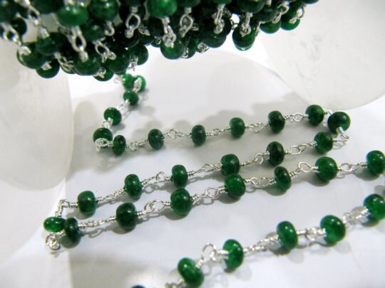 Emerald  Rondelle Plain Smooth  Size 4-5mm Dyed Beaded Wire Wrapped Rosary Chain Wholesale Prices Jewelry Making Gemstone chain per foot