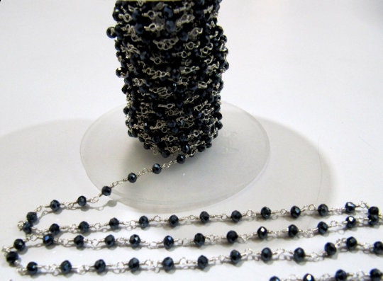 3 Feet-Mystic Coated Black Spinel Beaded Chain Black Spinel Rosary Chain Hydro Quartz Rondelle Faceted 3-4mm Beads Wire Wrap Wholesale Price