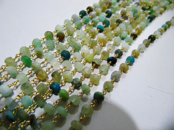 Natural Peruvian Opal  Rondelle Faceted 5-6mm Beads Chain Rosary Bead Chain Wholesale Prices gemstone chain Sold Per Foot