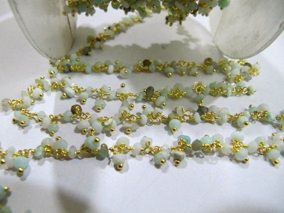 Natural Peruvian Opal Rondelle Faceted Dangling Cluster Chain 2.5 to 3mm Thick Cluster Chain Wire Wraped  Wholesale Prices