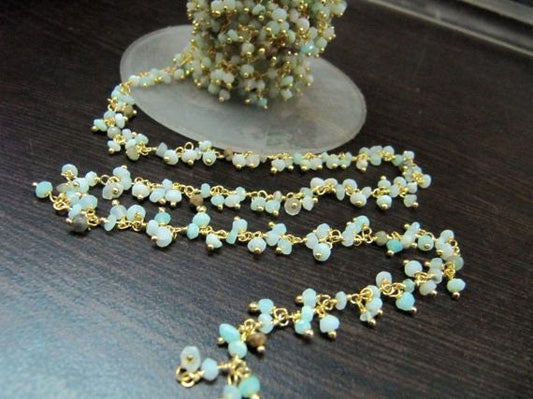 Natural Peruvian Opal Rondelle Faceted Dangling Cluster Chain 2.5 to 3mm Thick Cluster Chain Wire Wraped  Wholesale Prices