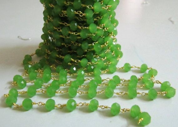 3 Ft- Dark Green chalcedony Rondelle Faceted wire wrapped Aati 6mm Hydro quartz beaded Rosary chain High Quality Wholesale Price