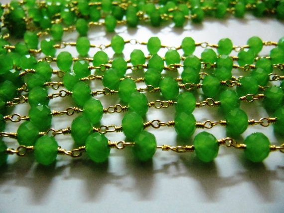 3 Ft- Dark Green chalcedony Rondelle Faceted wire wrapped Aati 6mm Hydro quartz beaded Rosary chain High Quality Wholesale Price