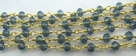 3 Feet-London Blue Topaz Hydro Quartz Rosary Chain Rondelle Faceted Beaded 3mm Size Hydro Quartz Bead Chain Wholesale Prices Crystal chain