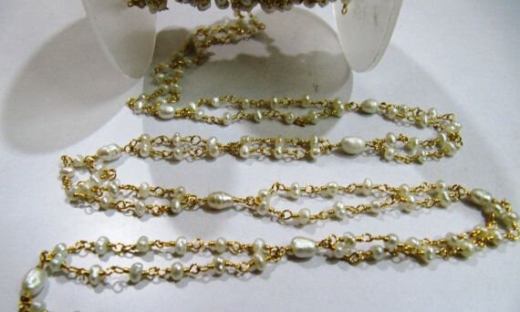 Natural Fresh Water Pearl Chain Multi Stranded Rosary Beaded Chain High Quality Wholesale Prices Necklace  making Chain Per foot