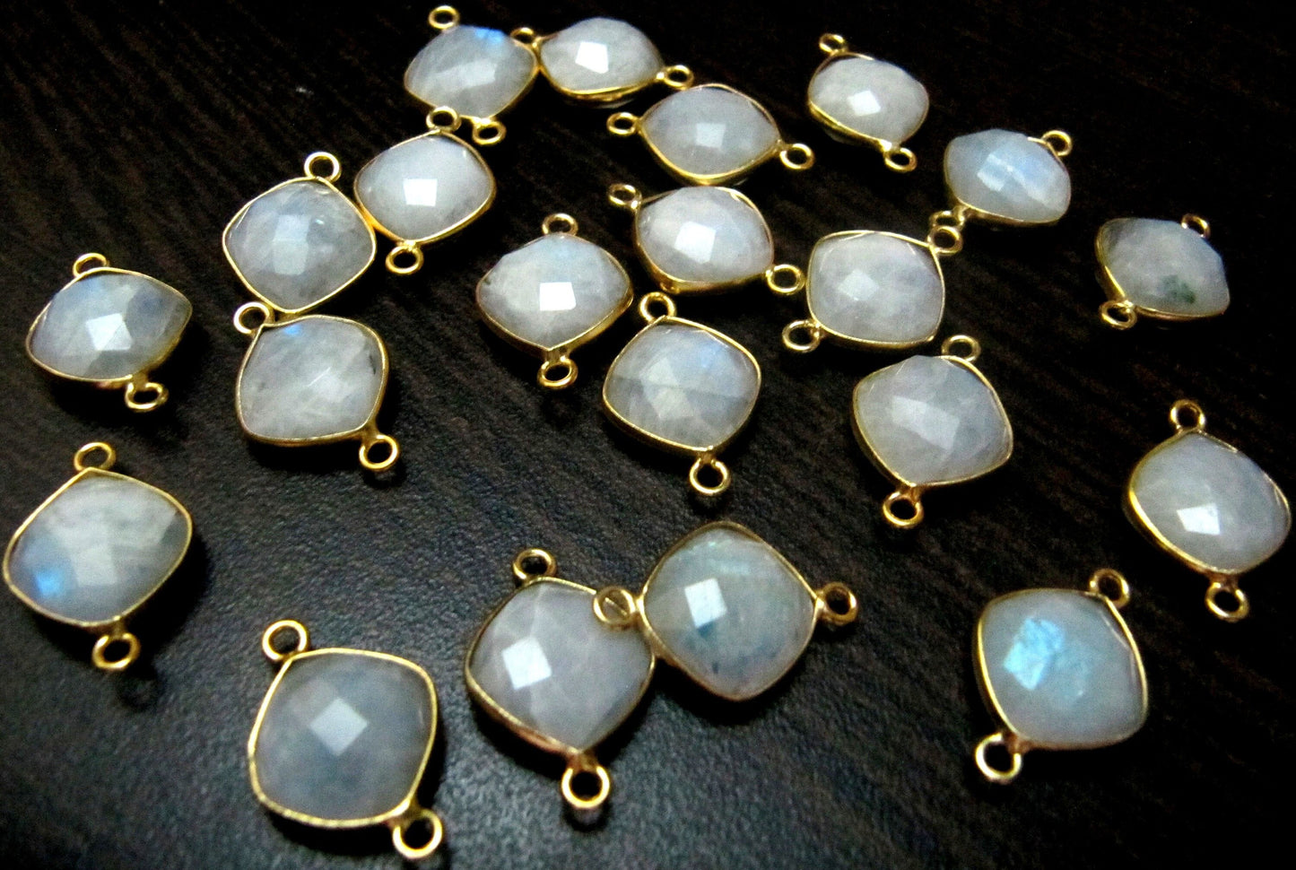 2 piece Natural White moonstone double loop briolette connector Cushion shape size 11mm Size Top Quality Jewelry Making  Connectors