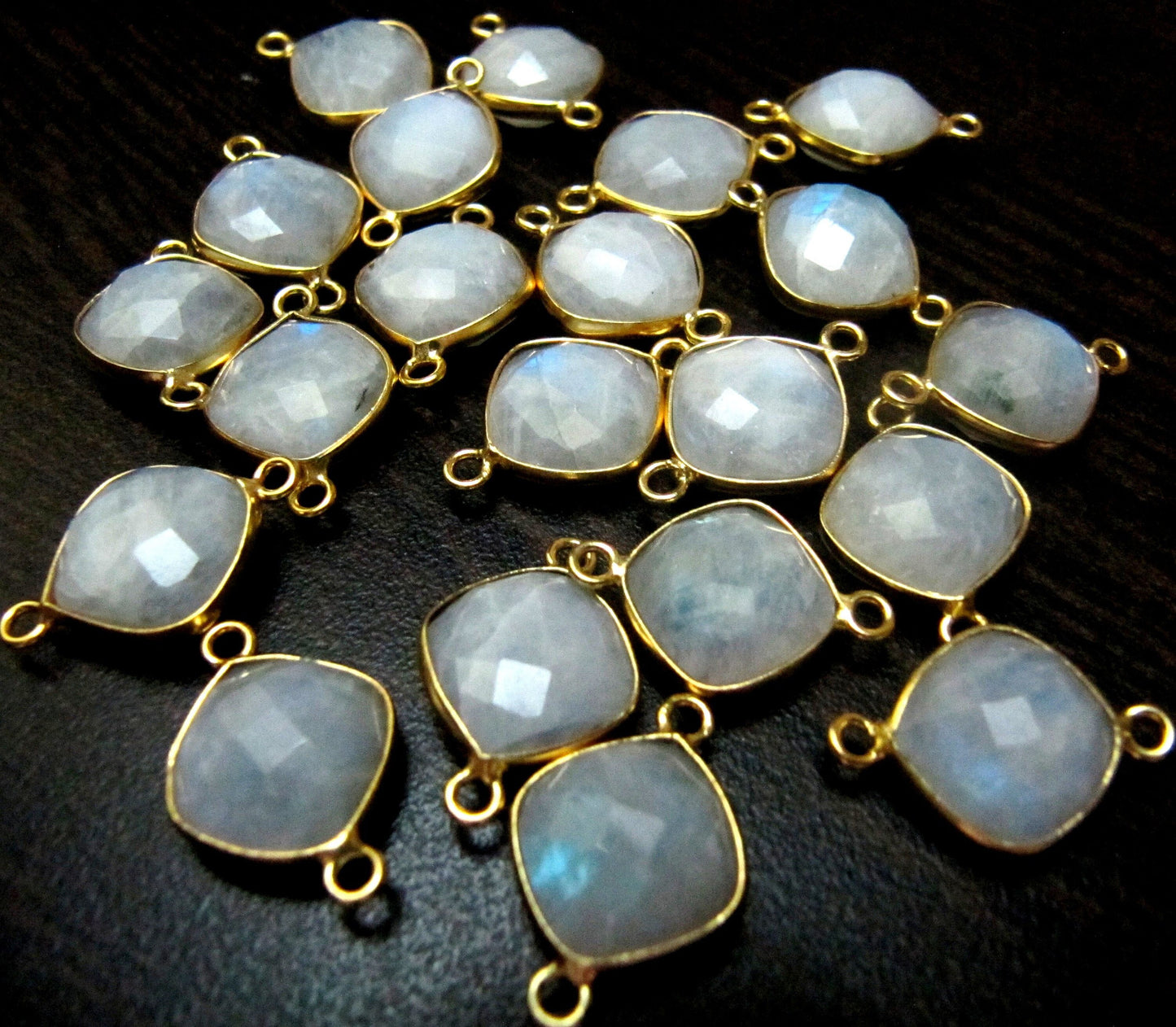 2 piece Natural White moonstone double loop briolette connector Cushion shape size 11mm Size Top Quality Jewelry Making  Connectors
