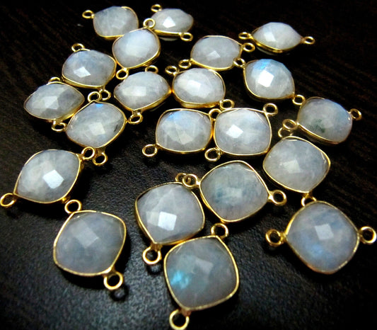 2 piece Natural White moonstone double loop briolette connector Cushion shape size 11mm Size Top Quality Jewelry Making  Connectors