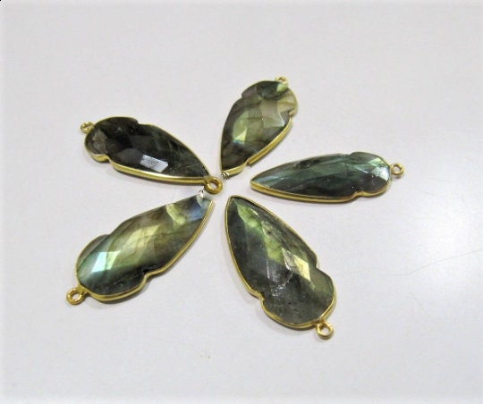 Natural Labradorite Blue Flashy Arrowhead 15X40mmCabochon Connectors Single Loop Bezel Jewelry Making sold per piece