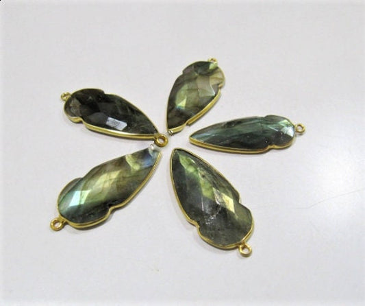 Natural Labradorite Blue Flashy Arrowhead 15X40mmCabochon Connectors Single Loop Bezel Jewelry Making sold per piece