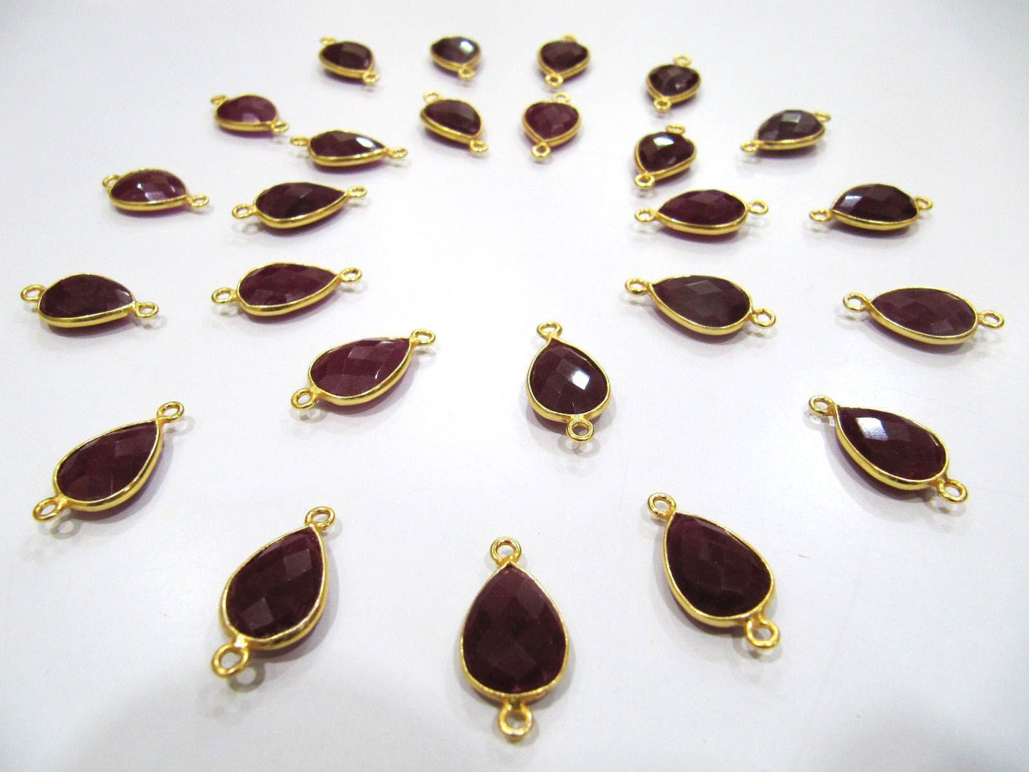 Ruby Pear Shape Briolette Bezel Connectors Size 10x14mm Semi Precious Stone Bezel Double Loop Sold  per piece