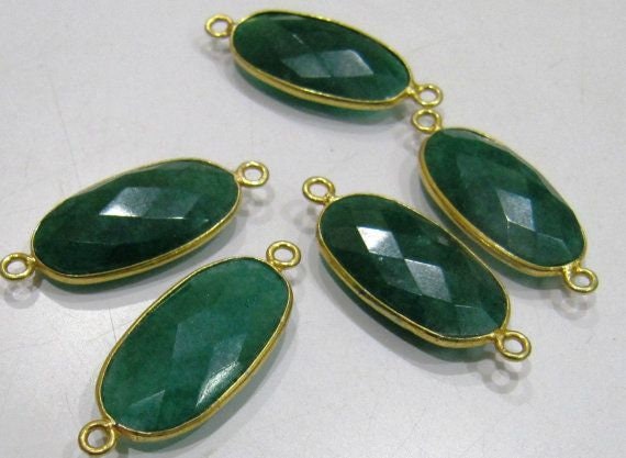 Emerald Oval Shape Briolette 12x22mm Connectors charms Double Loop Bezel Briolette Jewelry Connectors sold per piece