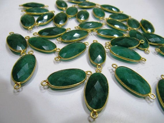 Emerald Oval Shape Briolette 12x22mm Connectors charms Double Loop Bezel Briolette Jewelry Connectors sold per piece