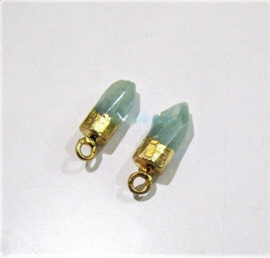 2Pc.- Natural Amazonite Tiny Bullet Charm Pointer Pendant  Single Loop Connector Charm  Electroplated approximately 0.5 inch long