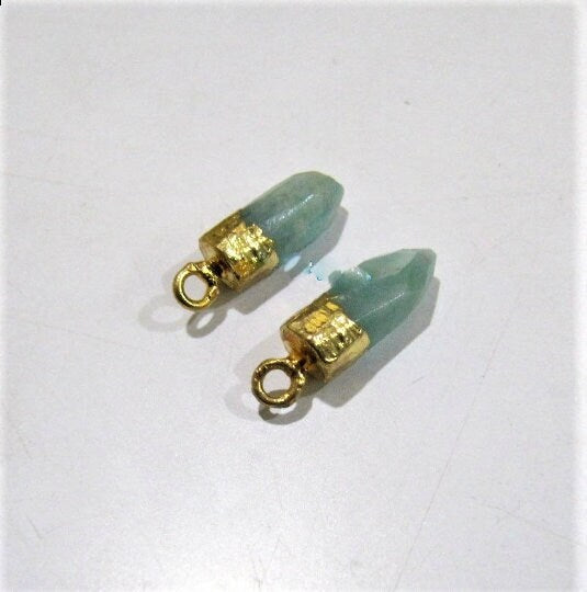 2Pc.- Natural Amazonite Tiny Bullet Charm Pointer Pendant  Single Loop Connector Charm  Electroplated approximately 0.5 inch long