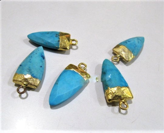 Natural Turquoise Magnesite Bullet Nugget Shape Charm Pendant / Single Loop Slice Stick Cap Pendant / 20 to 25 mm Connector Charm