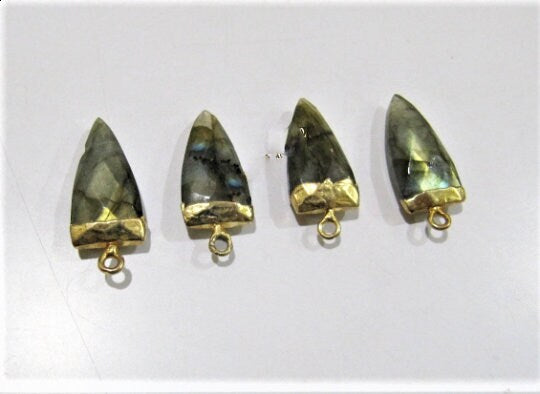 2Pc.- Natural Labradorite  Bullet Nugget Shape Charm Pendant / Single Loop Slice Stick Cap Pendant / 20 to 25 mm Connector Charm