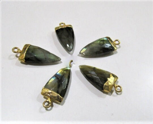 2Pc.- Natural Labradorite  Bullet Nugget Shape Charm Pendant / Single Loop Slice Stick Cap Pendant / 20 to 25 mm Connector Charm