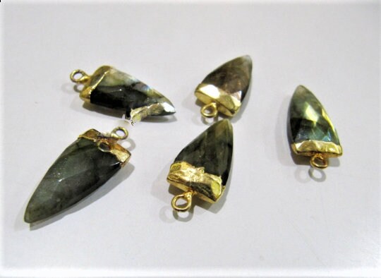 2Pc.- Natural Labradorite  Bullet Nugget Shape Charm Pendant / Single Loop Slice Stick Cap Pendant / 20 to 25 mm Connector Charm