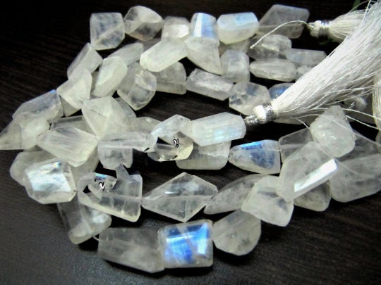 Natural Blue Flashy White Moonstone  Nugget Shape tumbled 10-15mm Beads Strand 8 inch long High Quality Moonstone Beads Wholesale Prices