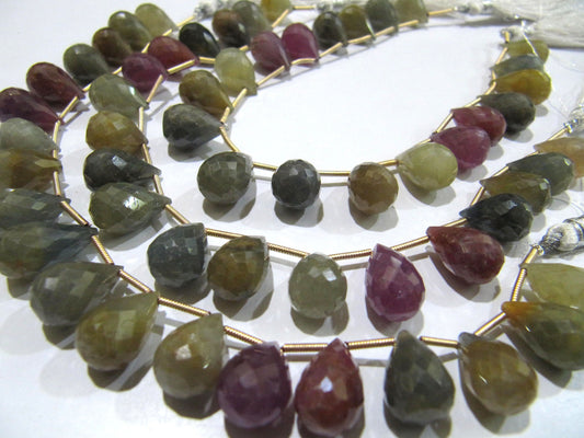 Natural Multi Sapphire Tear Drops 8x12mm To 9x14mm Faceted Briolette Beads Strand 10 Inches Long Jewelry Making Beads Sold Per Strand