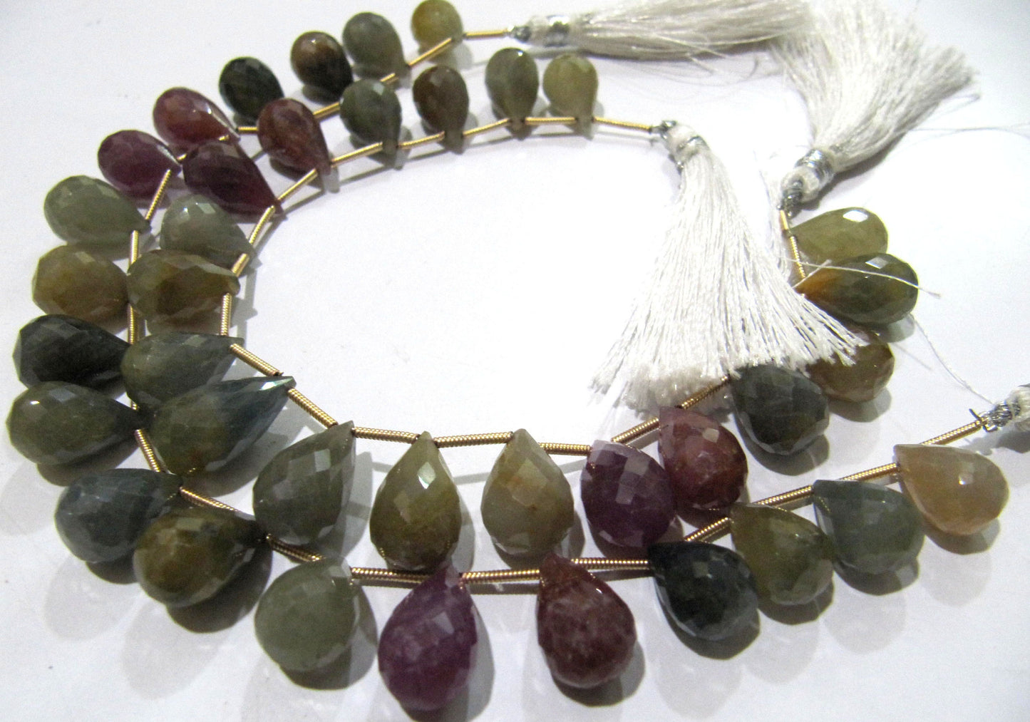 Natural Multi Sapphire Tear Drops 8x12mm To 9x14mm Faceted Briolette Beads Strand 10 Inches Long Jewelry Making Beads Sold Per Strand