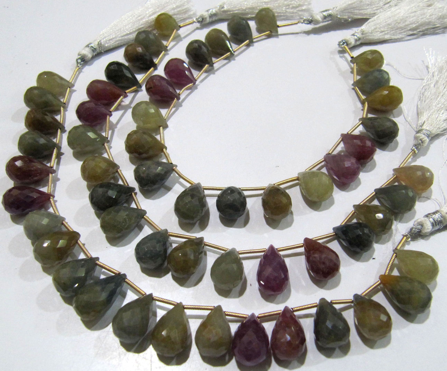 Natural Multi Sapphire Tear Drops 8x12mm To 9x14mm Faceted Briolette Beads Strand 10 Inches Long Jewelry Making Beads Sold Per Strand