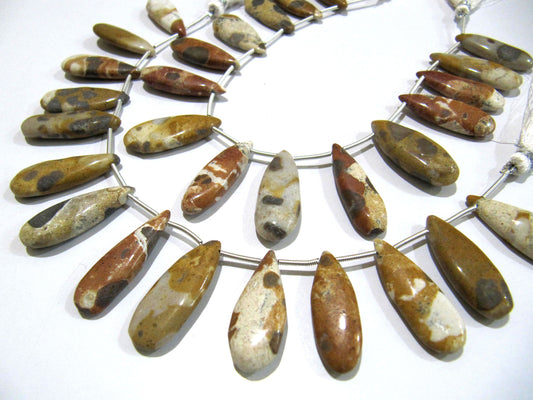 Natural Camel Jasper Pear Shape Plain Smooth Briolette beads 10x20mm To 12x20mm Graduated Jewelry Making Strand 8 Inches Long