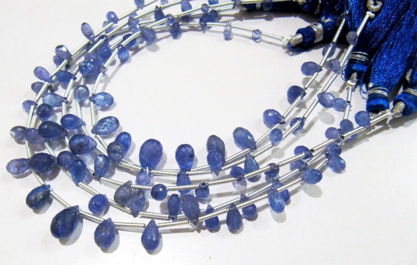 Natural Tanzanite Teardrop Briolette Beads Graduated Size 3x5 to 11x7 mm Long Beads Strand 8 inches long Around 21 Beads per Strand