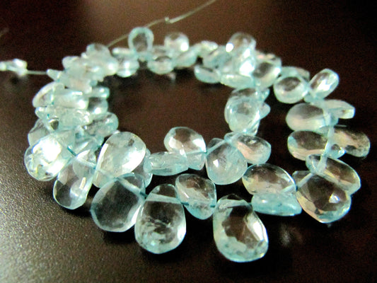 Natural Aquamarine Pear Shape Briolette  Faceted 6X9mm Approx Gemstone Beads Strand  8inches long Top Quality Wholesale Prices