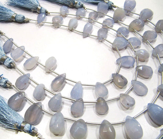 AAA Quality Natural Blue Chalcedony Pear Shape Size 8x12mm to 10x13mm Graduate Beads 8 Inches Long Strand Pear Drop Beads For Jewelry Making
